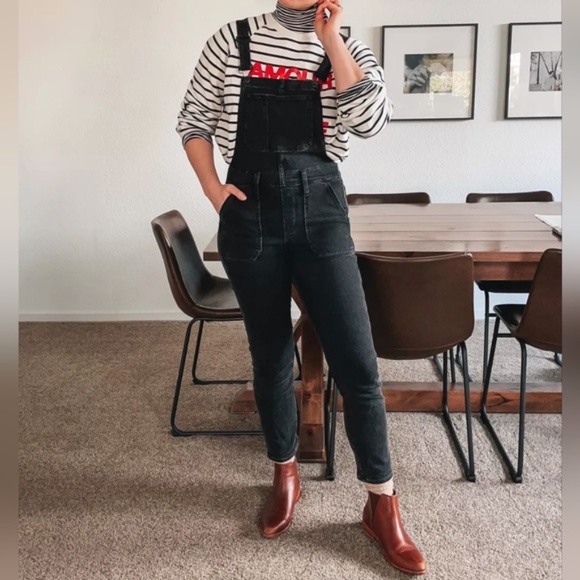 Madewell Skinny Overalls in Lunar Wash Faded Black Small - Picture 1 of 14